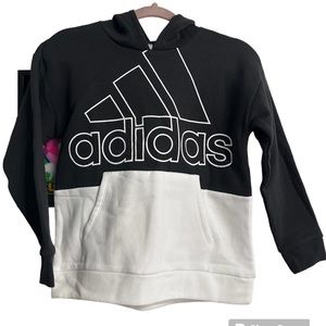Adidas Girls Sweatshirt Hoodie Black & White M (10/12) Kangaroo Pocket NWT